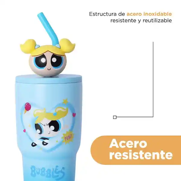 Vaso de Acero Serie Chicas Súper Poderosas Azul 900 mL Miniso