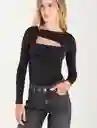 body con escote cuadrado negro puro ultraoscuro talla s mujer Naf-Naf