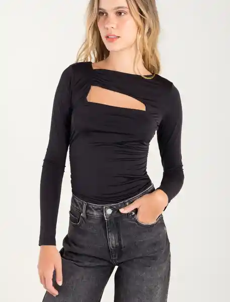 body con escote cuadrado negro puro ultraoscuro talla s mujer Naf-Naf