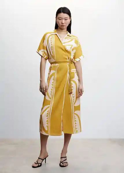 Vestido Oliva Mostaza Talla S Mujer Mango