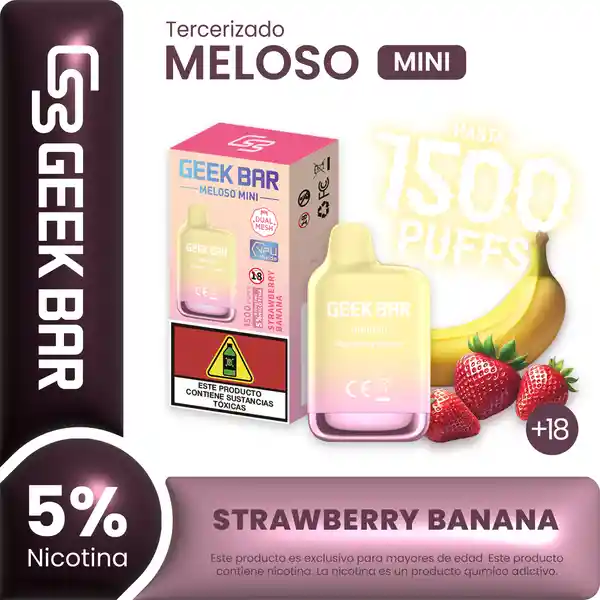 Geek Bar Vapeador Meloso Mini Strawberry Banana 1500 Puffs