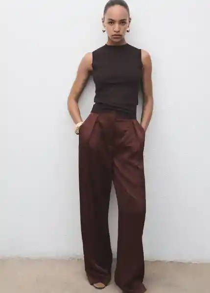 Pantalón Flor Chocolate Talla 42 Mujer Mango