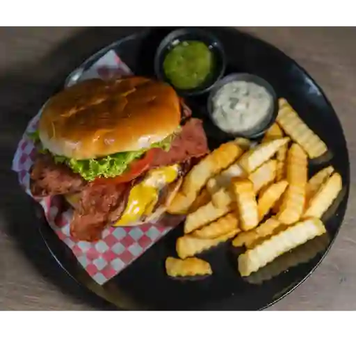 Hamburguesa de pollo más papa