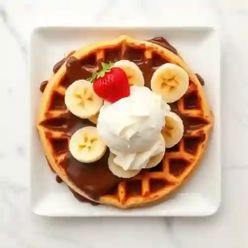 Waffle de nutella, banano y fresa