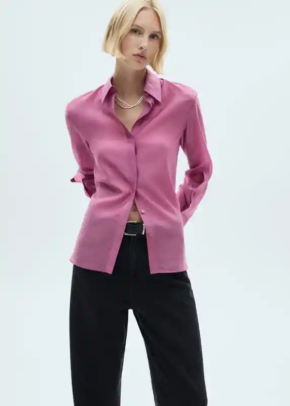 Camisa Contra Rosa Talla L Mujer Mango