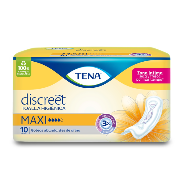 Tena Toalla Higiénica Discreet Maxi Goteos de Orina Permanente 10 und