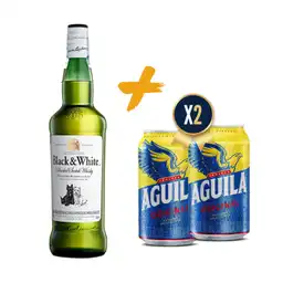 Whisky Black & White 700 Ml + 2 Cerveza Aguila Lata 330 Ml