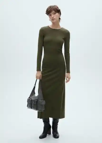 Vestido Basila Khaki Talla L Mujer Mango