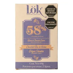 Lok Premium Products Barra Chocolate Oscuro 58% Fino Aroma