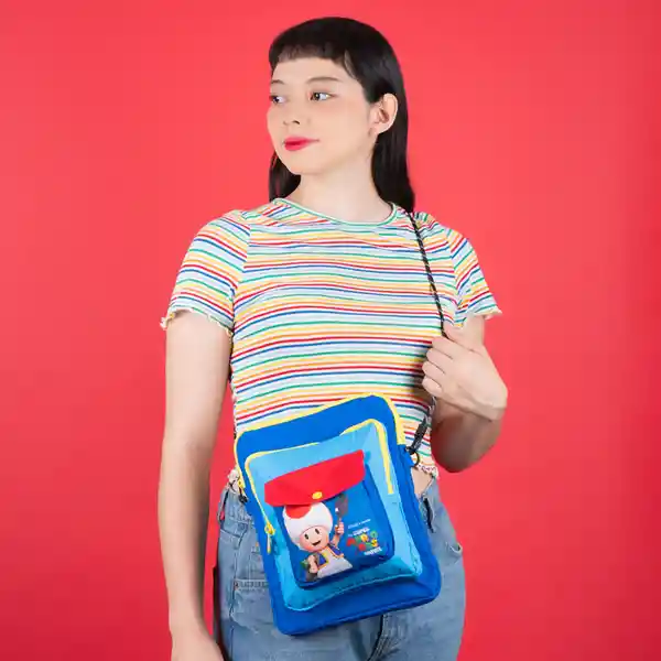 Bolso Crossbody Cuadrado Serie Mario Bros Azul Miniso