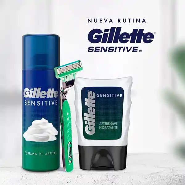 GILLETTE Sensitive Espuma de Afeitar para Piel Sensible de 155mL Protección y Menos Irritación al Afeitarte con Máquina de Afeitar para Hombre