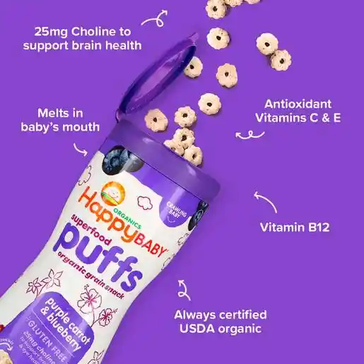   Happy Baby  Snack Cereal Organico Puff Zanahoria Arandan 60 G 