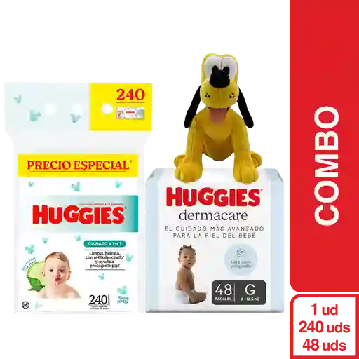 Combo Pañal Huggies 3/G +Toallita Huggies + Disney Peluche Pluto