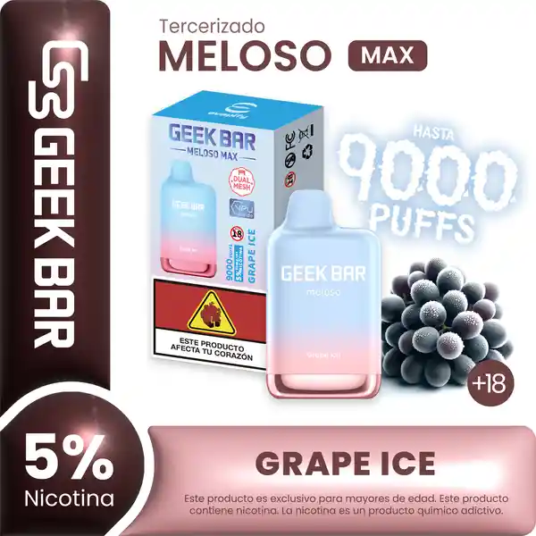 Geek Bar Vape Meloso Max Grape Ice 9000 Puffs 5% Nicotina