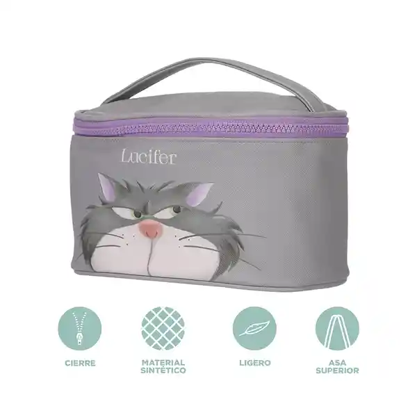 Cosmetiquera Tipo Neceser Disney Cat Lucifer Gris Miniso