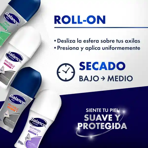 Desodorante Balance Roll On Hombre Invisible 50 ML X2 Unds