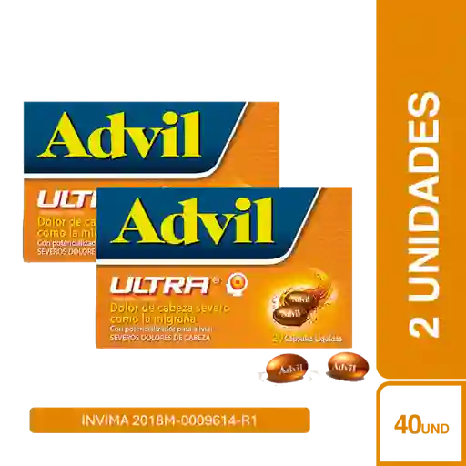 2 x Advil Ultra Ibuprofeno Alivio de Dolores de Cabeza Severos