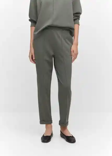 Pantalón Pique Gris Talla L Mujer Mango