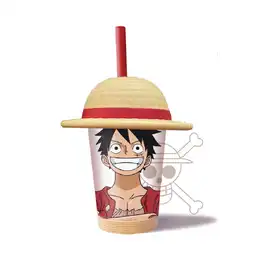 Vaso Con Pitillo y Sombrero Luffy Serie One Piece 535 mL Miniso
