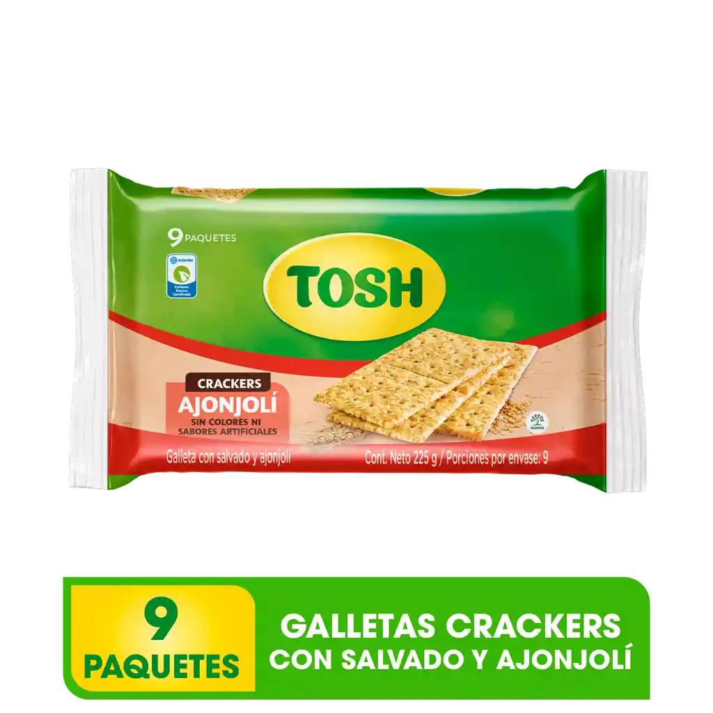 Galleta Tosh Ajonjoli Fit Bolsa 9 x 3 x 225 g