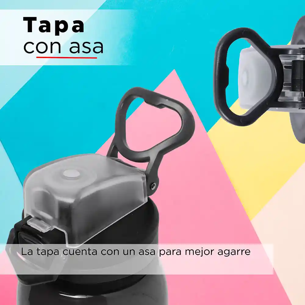 Miniso Botella de Plástico Para Deportes Con Asa Negro 900 mL