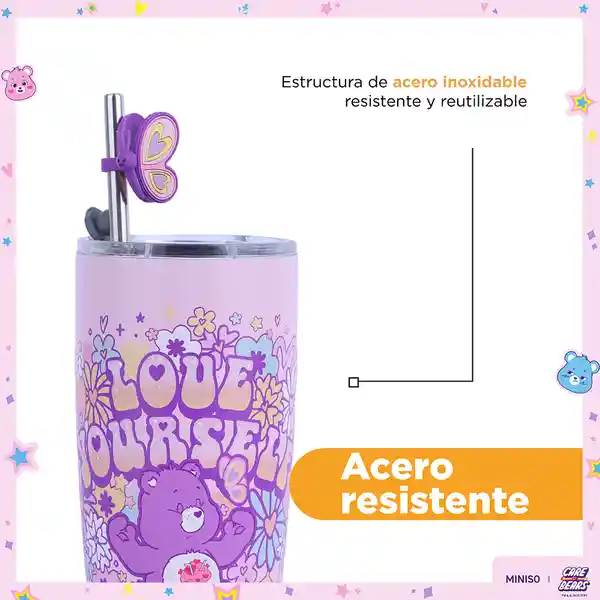 Vaso de Acero Con Pitillo Colección Care Bears Rosa Miniso