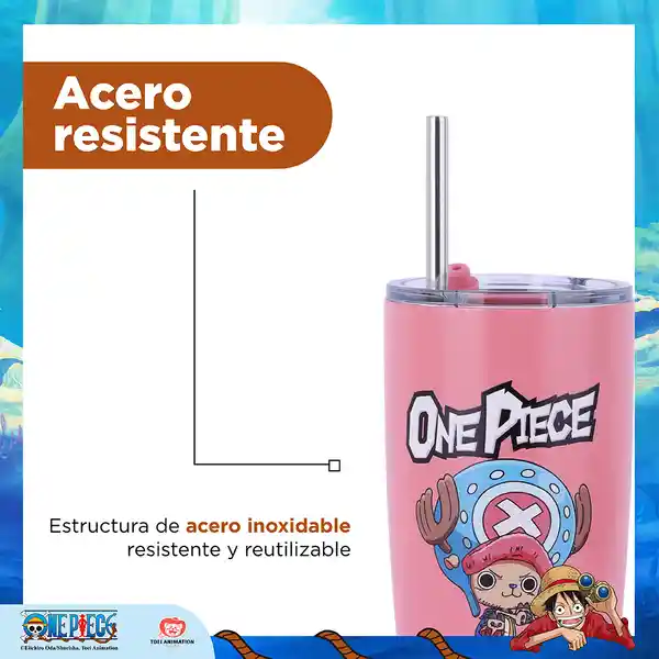 Vaso Acero Con Pitillo Rosa Serie Clásica One Piece Rosa Miniso