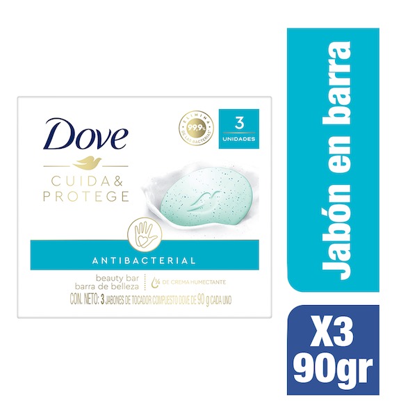 Dove Jabón Antibacterial Cuida y Protege 3 x 90 g