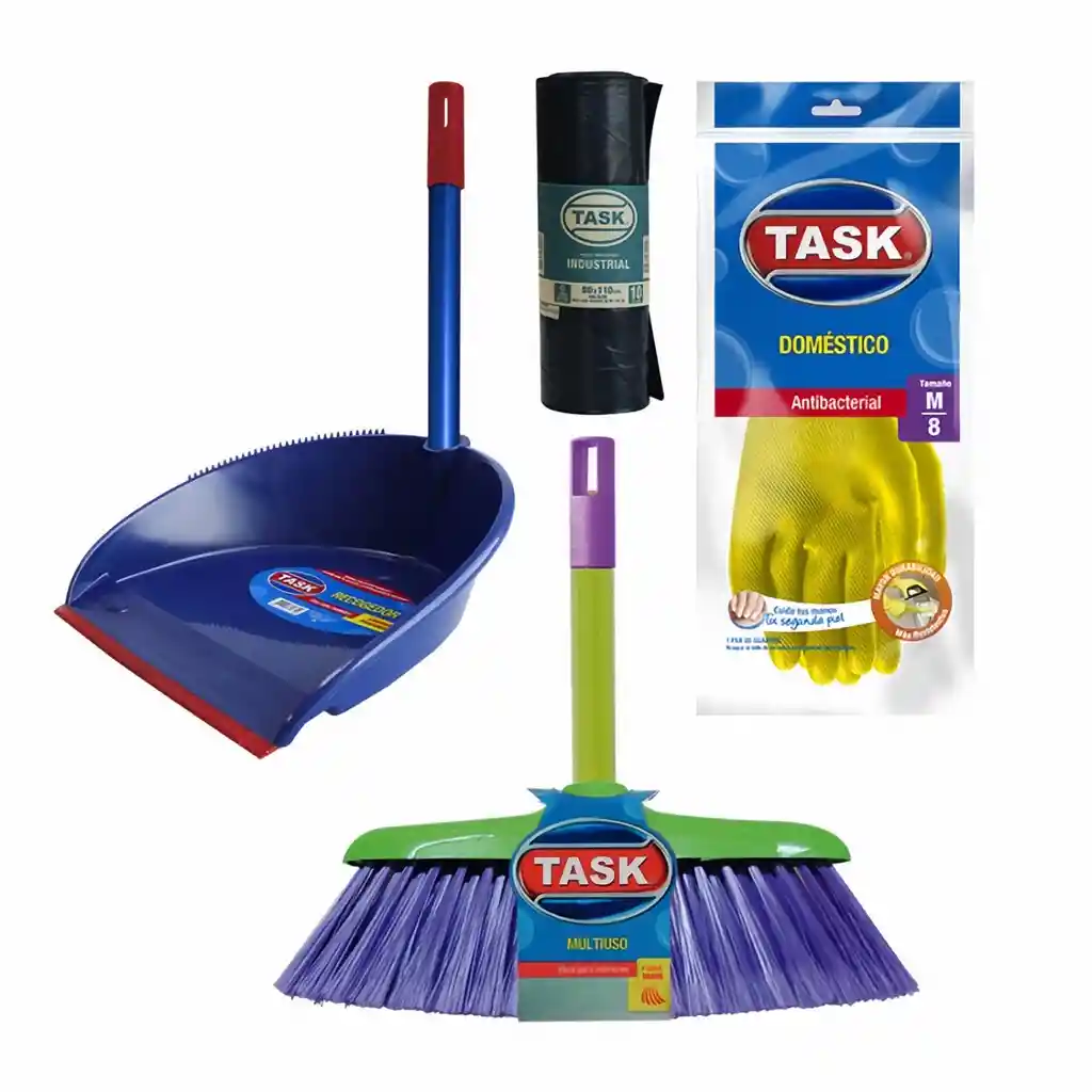 Task Kit Escoba + Recogedor + Guantes + Bolsa Basura 1050371