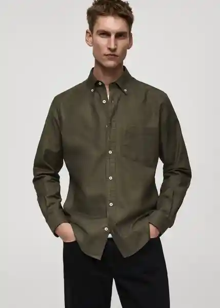 Camisa Oxford1 Khaki Talla M Hombre Mango