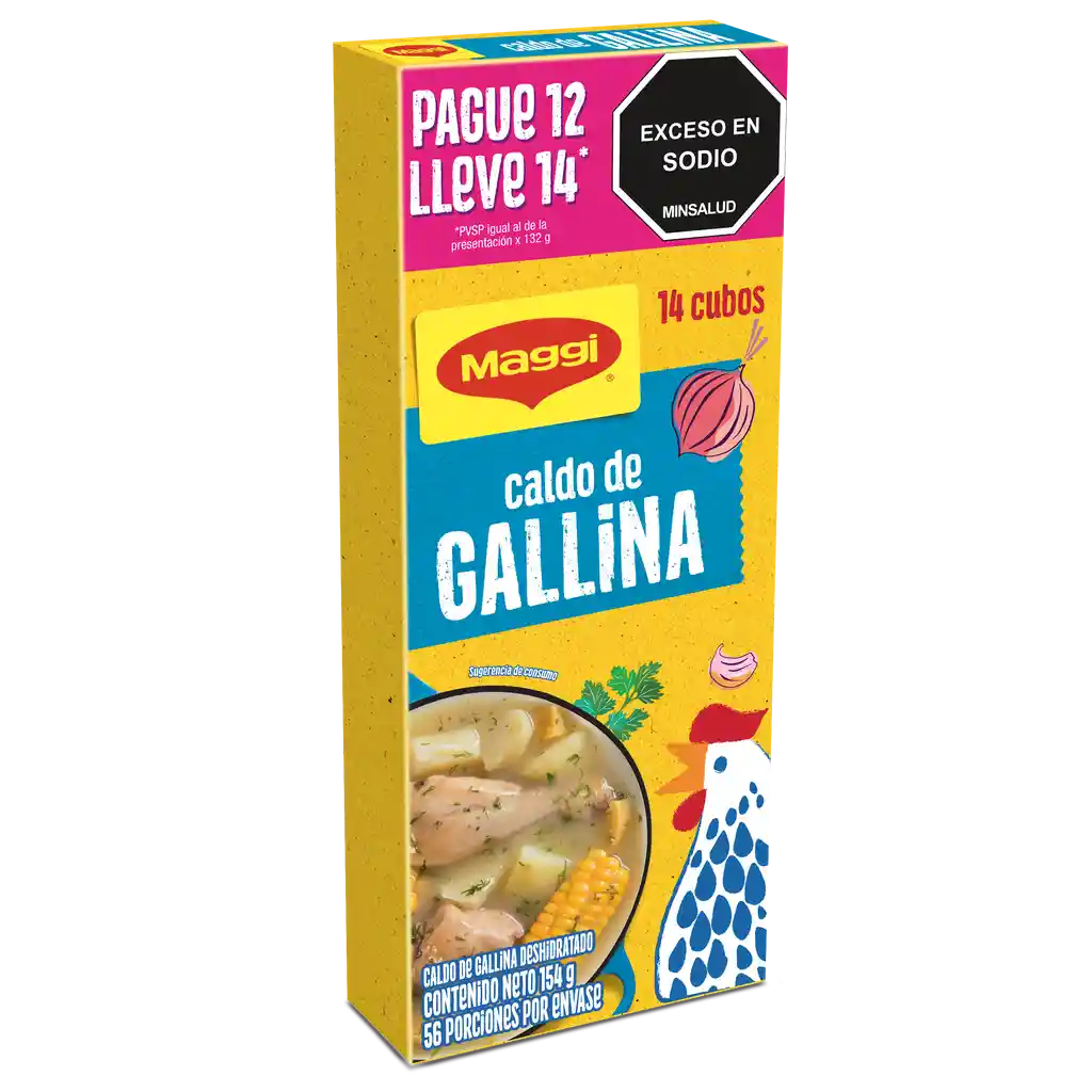 Caldo de Gallina MAGGI paga 12 lleva 14 cubos x 154g