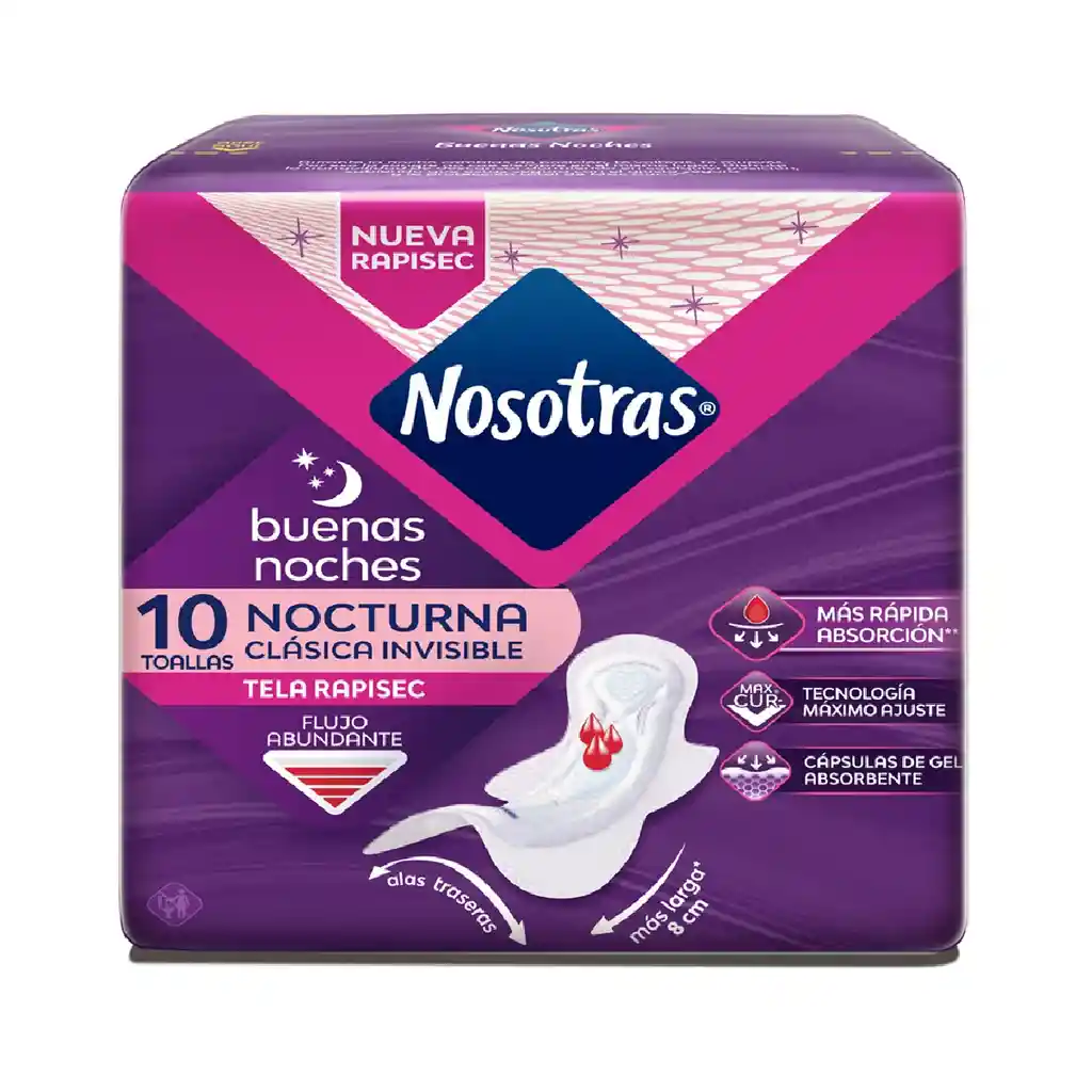 Toallas Nosotras Nocturna Clasica Invisible Alas