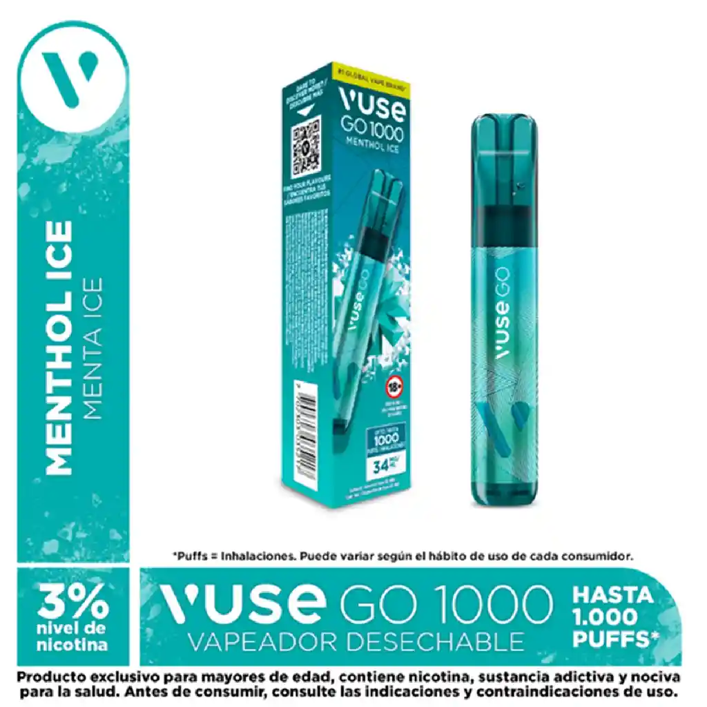 Vapeador Vuse Go Menthol Ice 3% X 1000 Puffs