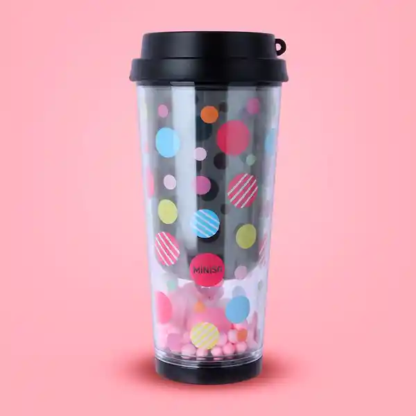 Vaso Plástico de Doble Pared Serie Dots Negro 450 mL Miniso