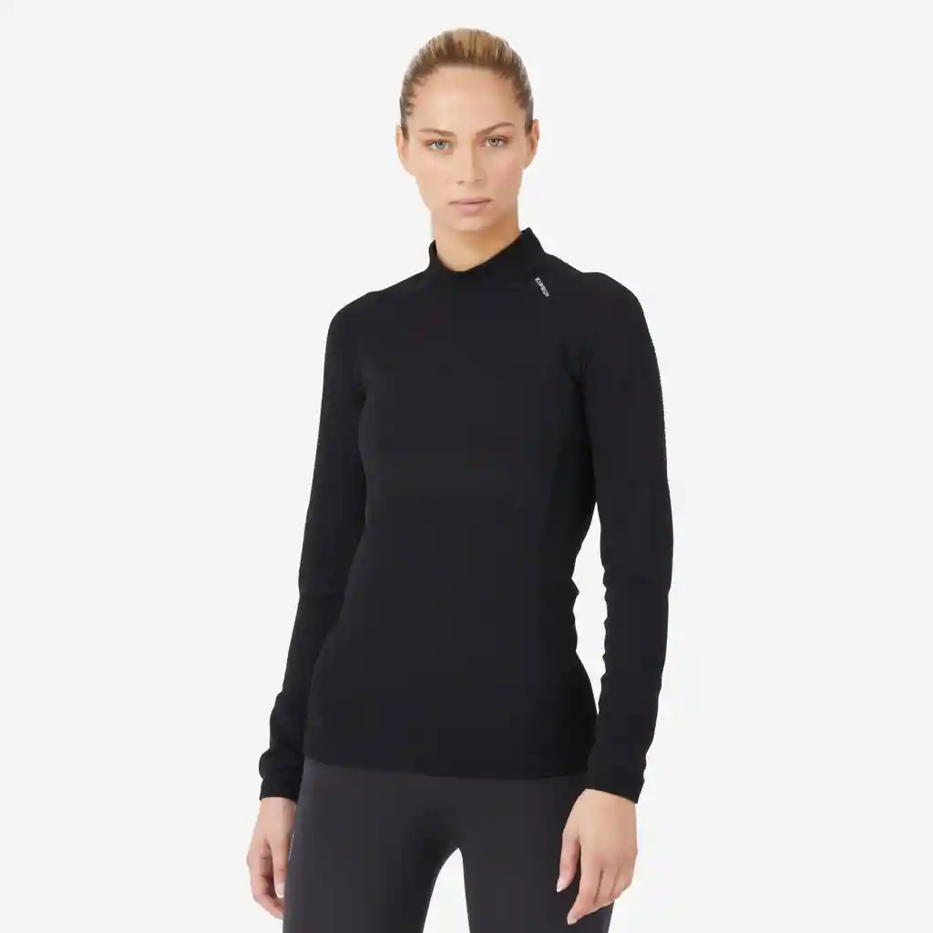 Camiseta Manga Larga de Running Para Mujer Kiprun Skincare Sin Costuras Negro