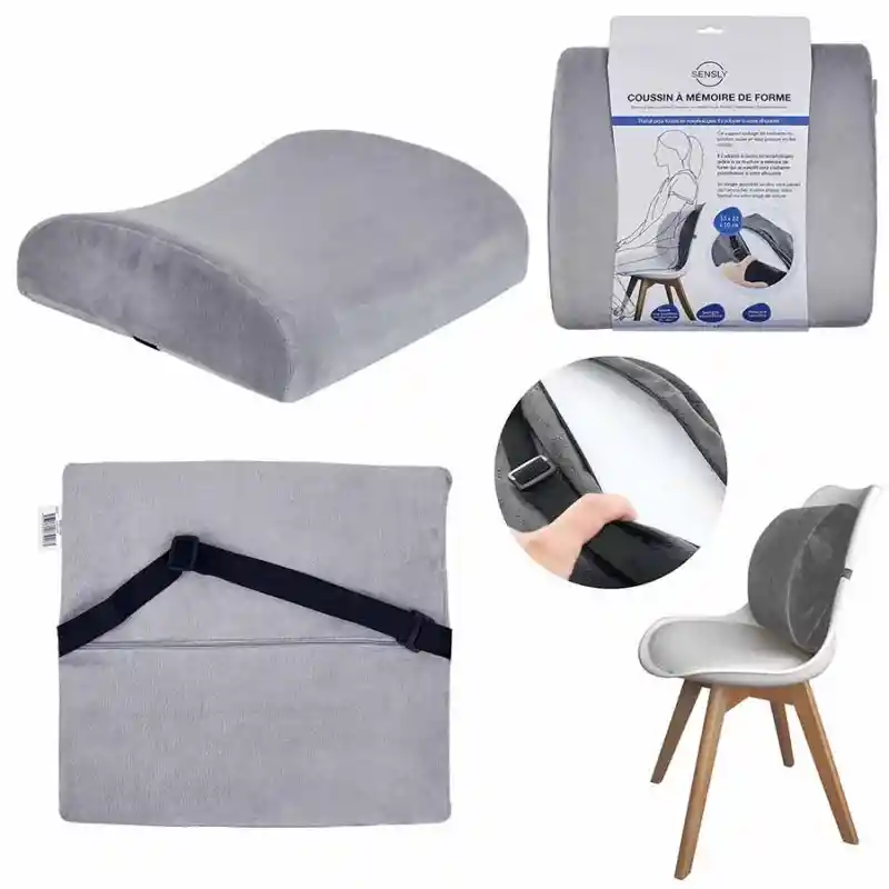 Soporte Lumbar Memory Foam. Marca: Sensly. Medidas: 33 x 32 x 10  cm. La Imagen es de Referencia, no Incluye Accesorios Adicionales. Sku 212457