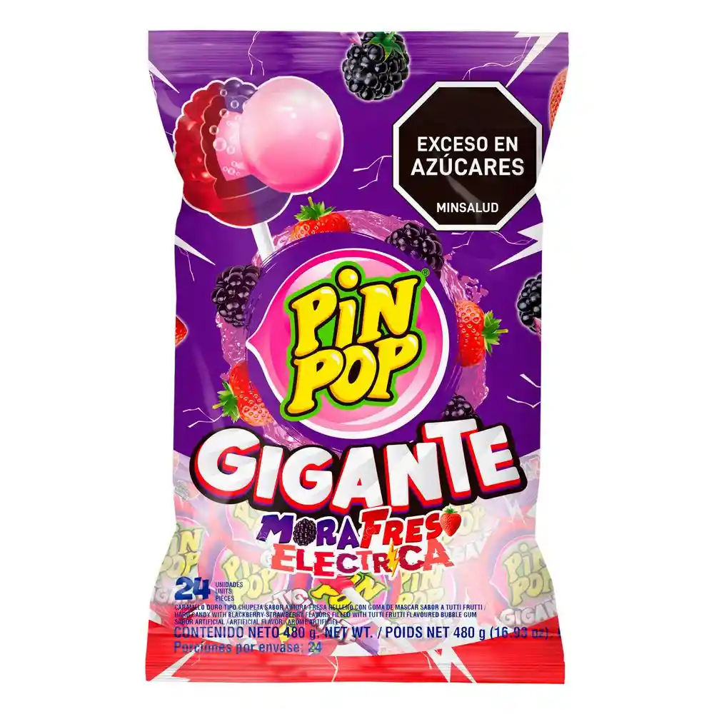Caramelo Duro Chupeta Fresa Mora Pin Pop