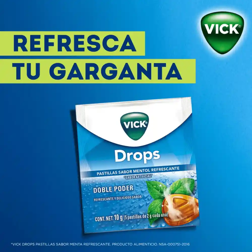 Vick Drops Sabor Mentol Refrescante Sobres 10 g X 5