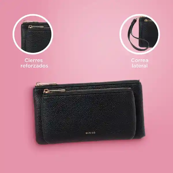 Bolso Cartera Multiuso Con Asa de Mano Negro Serie Miniso