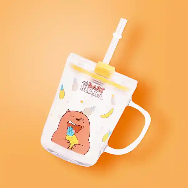 Vaso de Vidrio Con Pitillo we Bare Bears Grizzly 400 mL Miniso