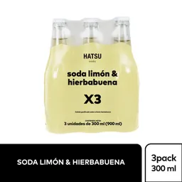 Soda Hatsu 3 Pack Limón Hierbabuena x 300 ml