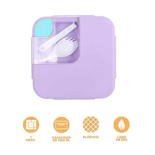 Contenedor Para Alimentos Compartimentos Morado y Verde Miniso