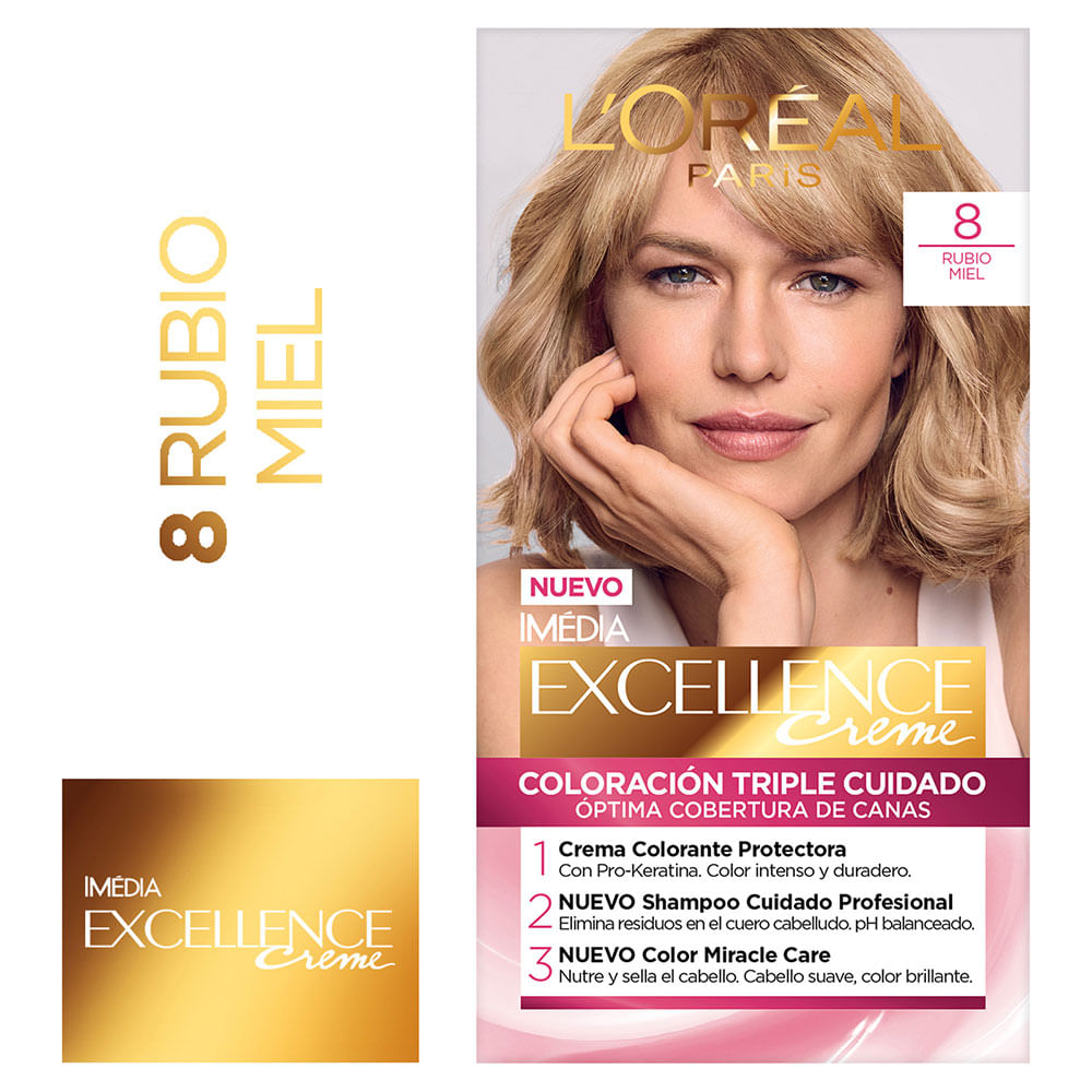 L'oréal Paris Tinte Capilar Permanente Excellence Creme Color 8 Rubio Miel 1 Conjunto