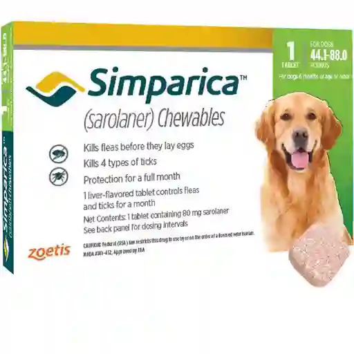 Simparica Antiparasitario Uso Externo para perro 80 Mg 1 Tableta