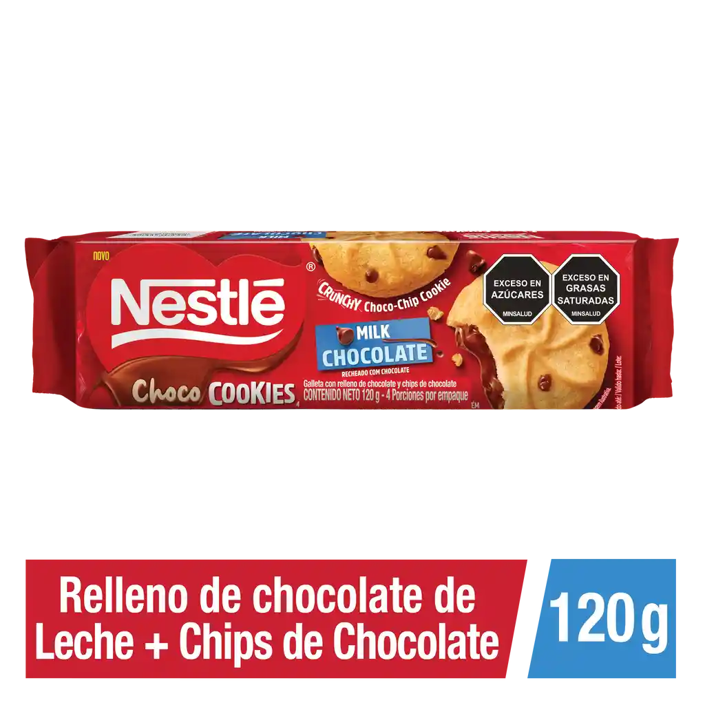 Galletas Choco Cookies NESTLÉ con relleno y chips de chocolate x 120g
