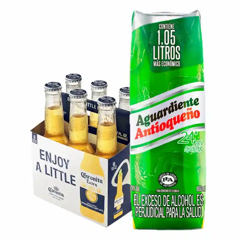 Antioqueño Aguardiente Verde Sin Azúcar + Cerveza Coronita