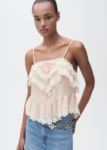 Top Carino Rosa Pastel Talla S Mujer Mango