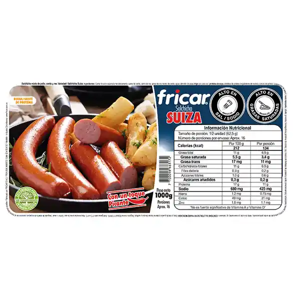 Salchicha suiza fricar x 1000gr