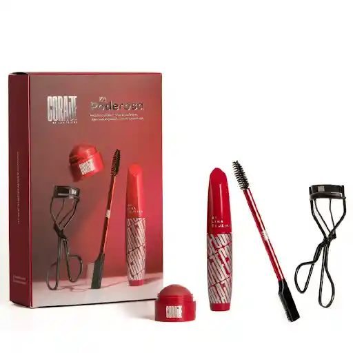 Kit Poderosa Coraje Pestañina Clásica + Blushgloss Golosa + Separador de Pestañas + Encrespador Caja