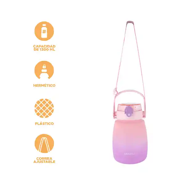 Vaso Plástico Con Correa Hombro Degradado Rosa 1300 mL Miniso